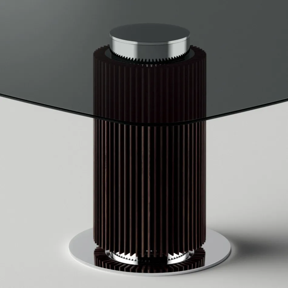 Matbord med fyrkantig glasskiva och träbotten Tillverkat i Italien - Kuadro Viadurini