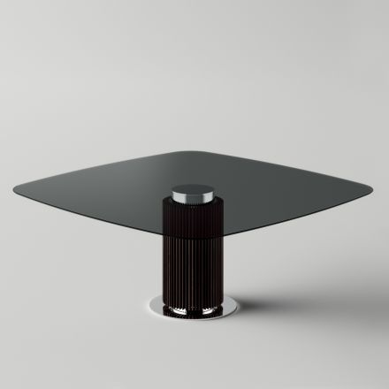 Matbord med fyrkantig glasskiva och träbotten Tillverkat i Italien - Kuadro Viadurini