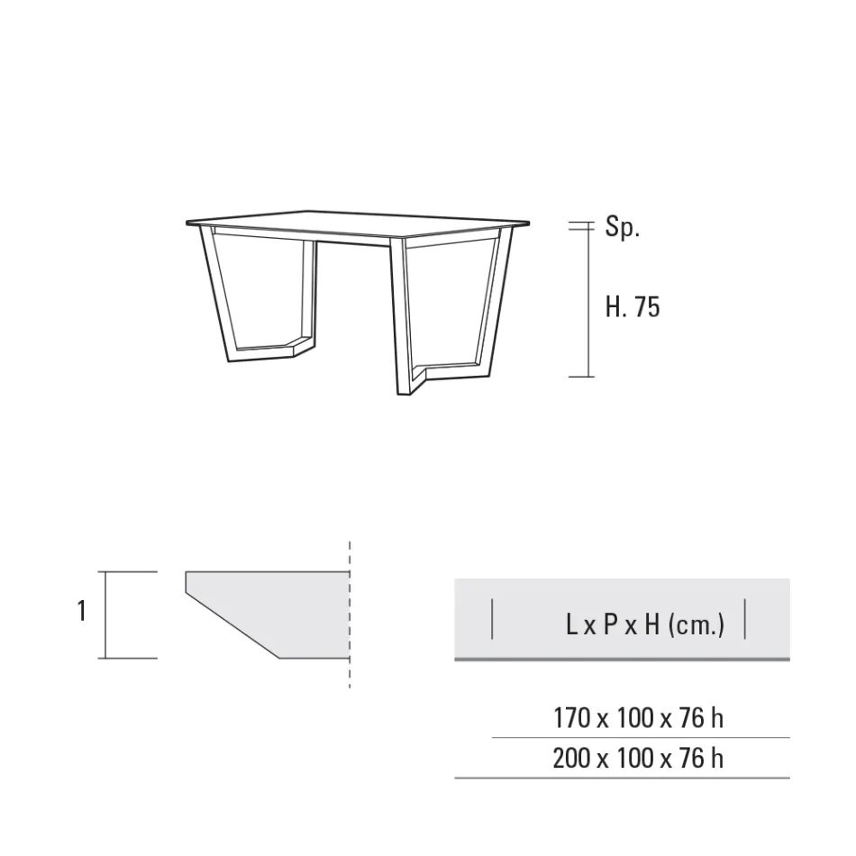 Fast matbord i metall och skiktad Hpl Tillverkat i Italien - Bastiano Viadurini