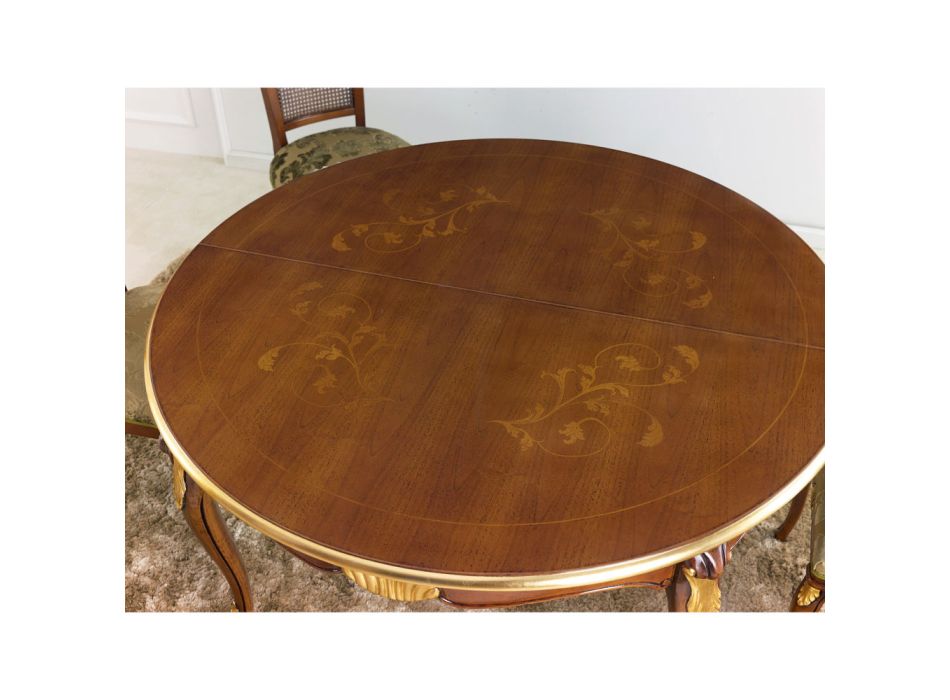 Runt utdragbart matbord 240 cm i trä Made in Italy - Barock Viadurini