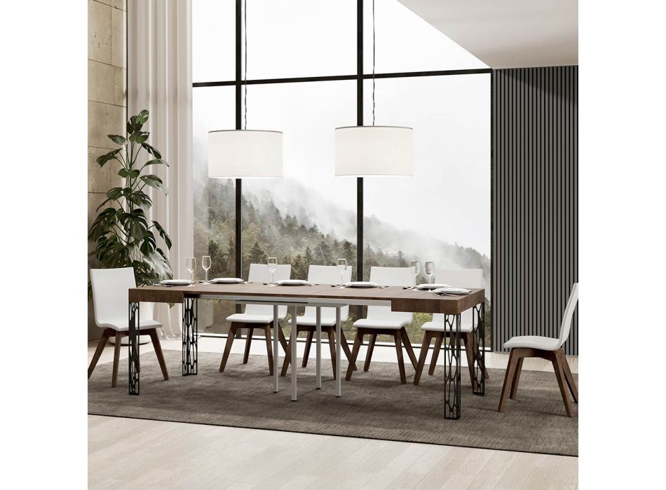 Fyrkantigt bord Utdragbart till 246 cm i trä och järn Tillverkat i Italien - Fiume Viadurini