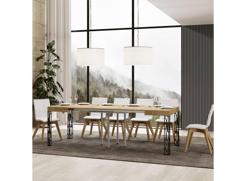 Fyrkantigt bord Utdragbart till 246 cm i trä och järn Tillverkat i Italien - Fiume Viadurini