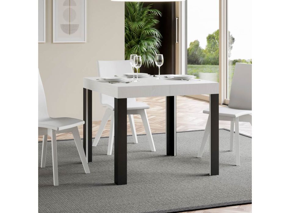 Fyrkantigt bord Utdragbart till 246 cm i trä och järn Tillverkat i Italien - Ocean Viadurini