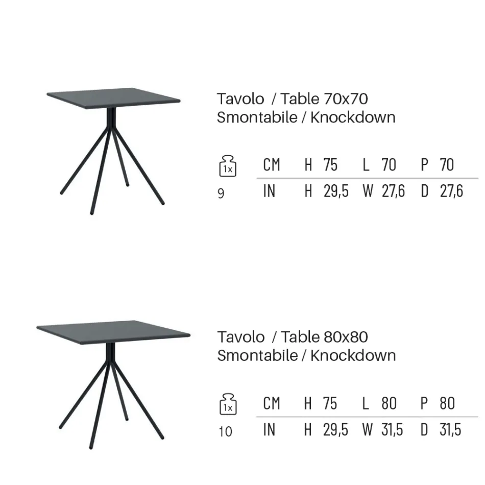 Fyrkantigt utomhusbord i galvaniserat stål Tillverkat i Italien - Ralph Viadurini