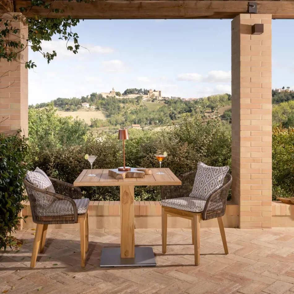 Fyrkantigt utomhusbord i teak och metall - Marie Viadurini