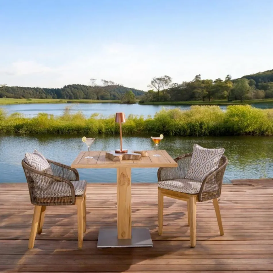 Fyrkantigt utomhusbord i teak och metall - Marie Viadurini