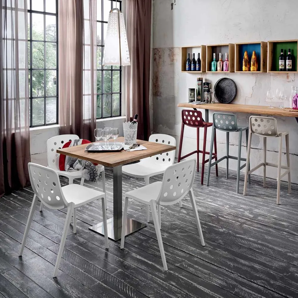 Fyrkantigt bord i HPL Satin Rostfritt stål Metall Tillverkat i Italien - Lins Viadurini