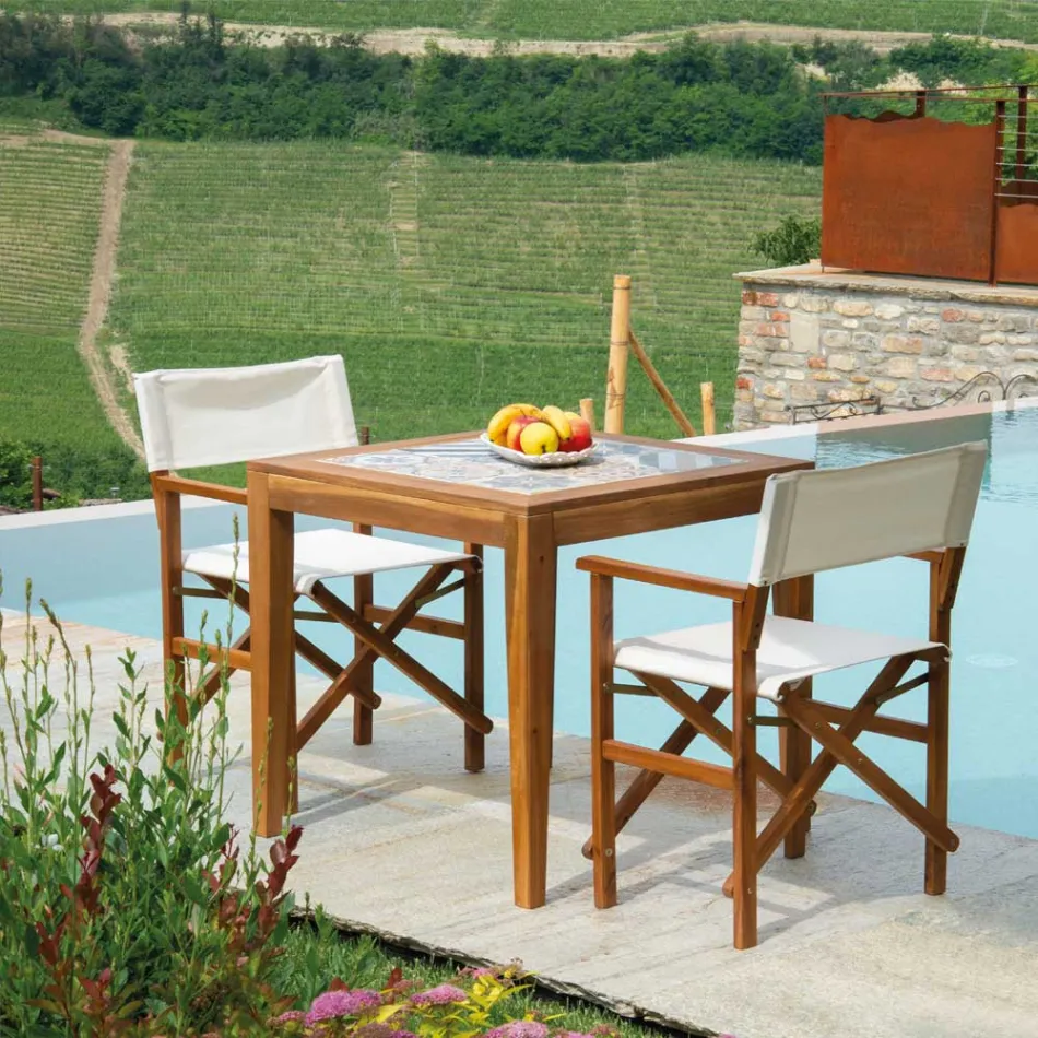 Kvadratiskt bord av akaciaträ och keramikskiva - Teknisk Viadurini