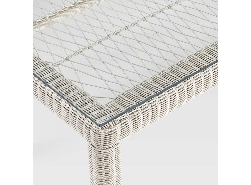 Rektangulärt utomhusbord i polyrotting och glas - Gigi Viadurini