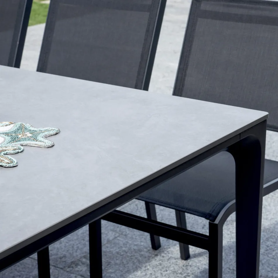 Rektangulärt trädgårdsbord i aluminium och stengods - Lunara Viadurini