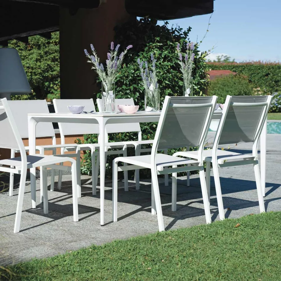 Rektangulärt trädgårdsbord i aluminium och stengods - Lunara Viadurini