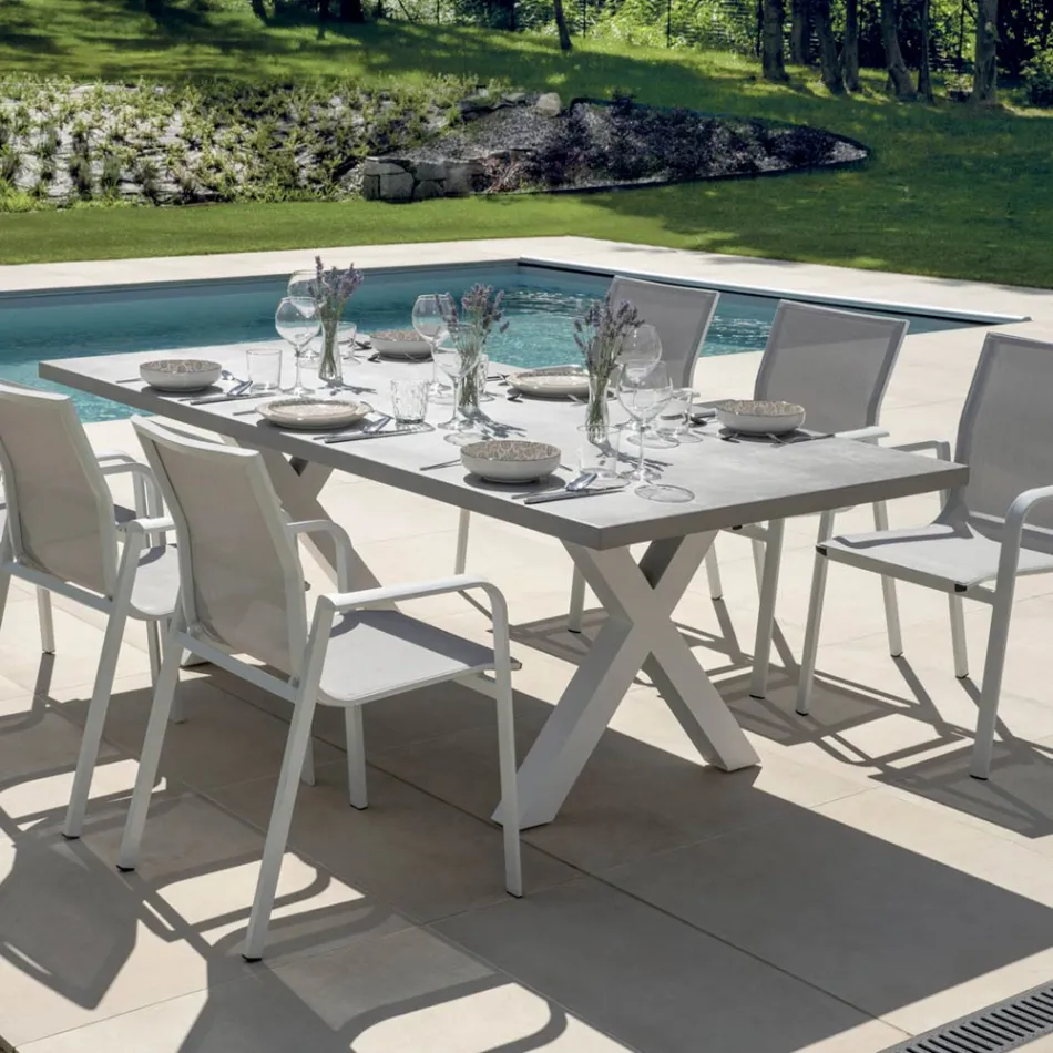 Rektangulärt trädgårdsbord i aluminium och grå harts - Nuvia Viadurini