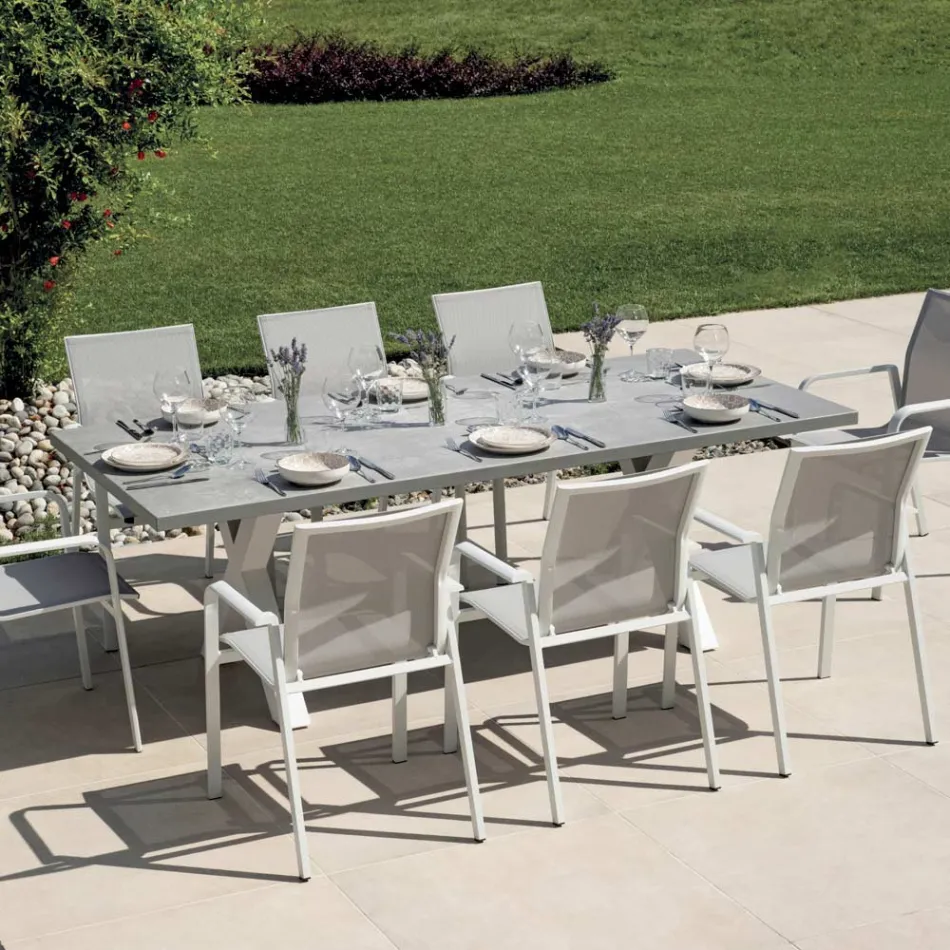 Rektangulärt trädgårdsbord i aluminium och grå harts - Nuvia Viadurini