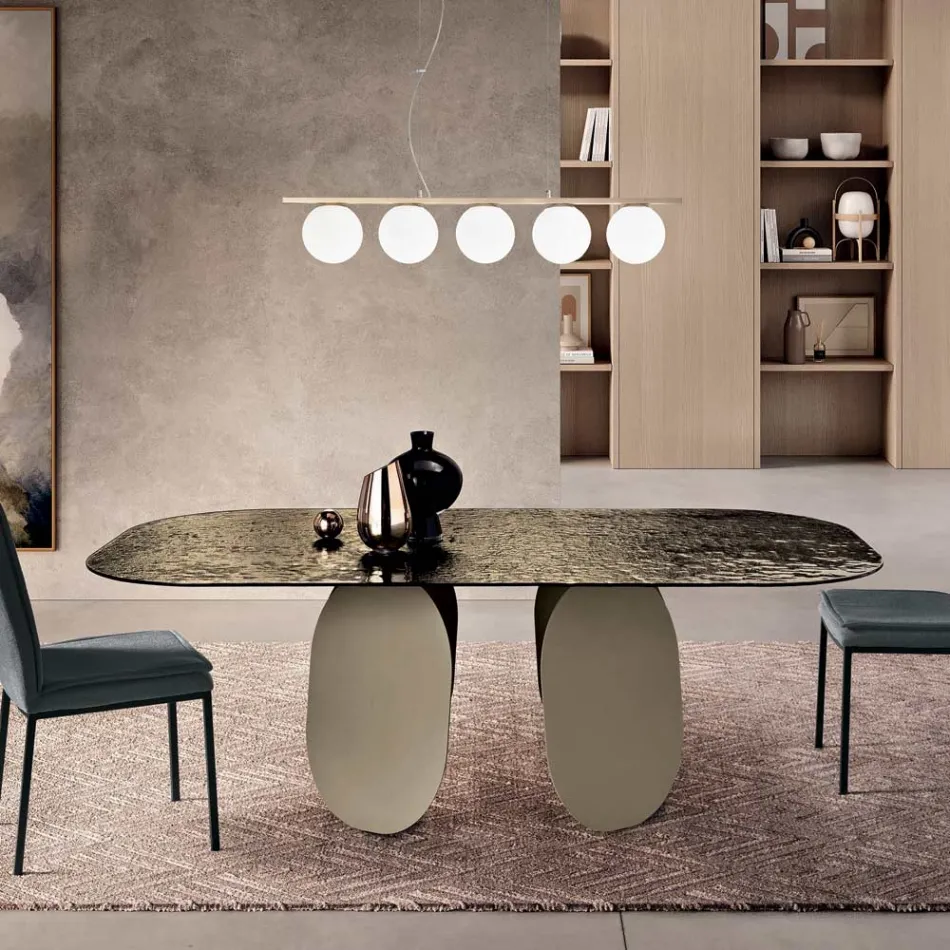 Rektangulärt bord i hamrat glas med baksida - Försilvrat Tillverkat i Italien - Almo Viadurini