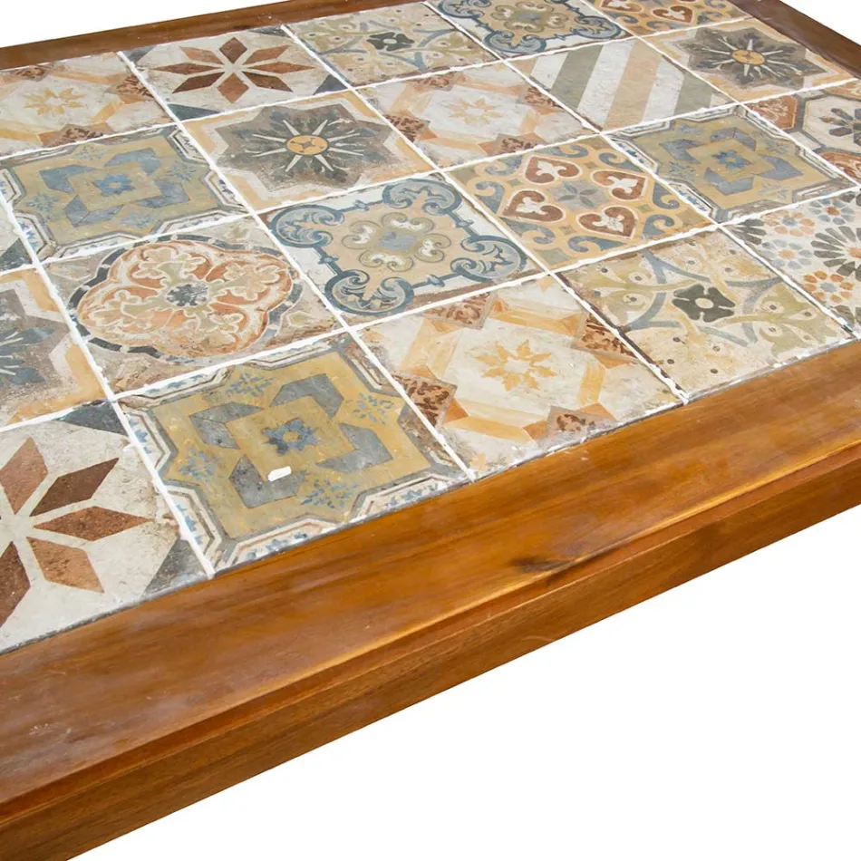 Rektangulärt bord av akaciaträ och keramikskiva - Teknisk Viadurini