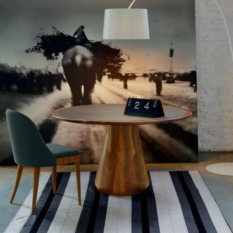 Runt bord med massivt trä högsta naturliga valnöt, Charles Viadurini