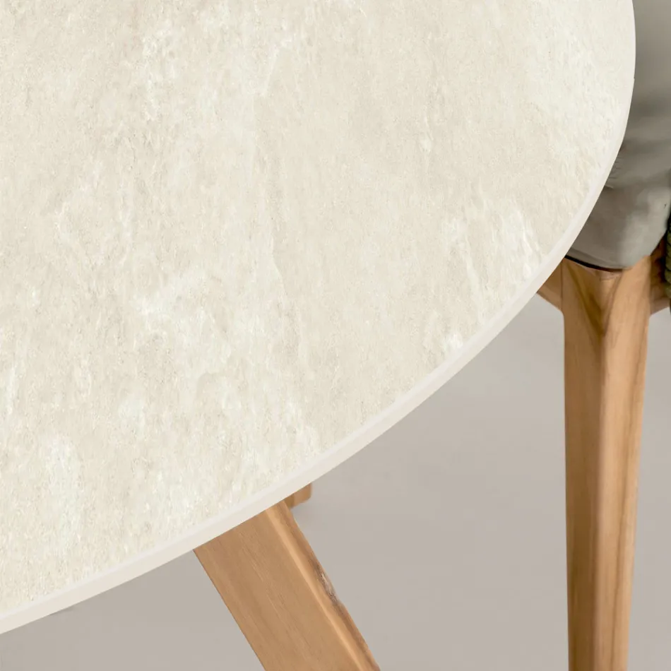 Runt utomhusbord i Chianca-keramik från Ostuni Made in Italy - Pegaso Viadurini