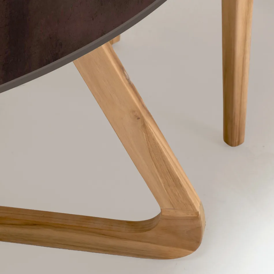 Runt utomhusbord i metall Corten Keramik Tillverkat i Italien - Pegaso Viadurini