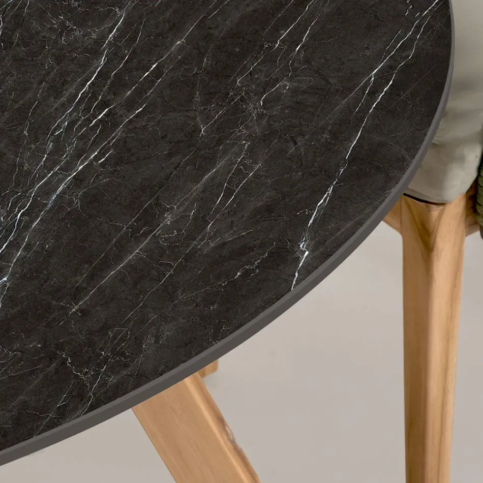 Runt utomhusbord i svart Marquinia-keramik Tillverkat i Italien - Pegaso Viadurini