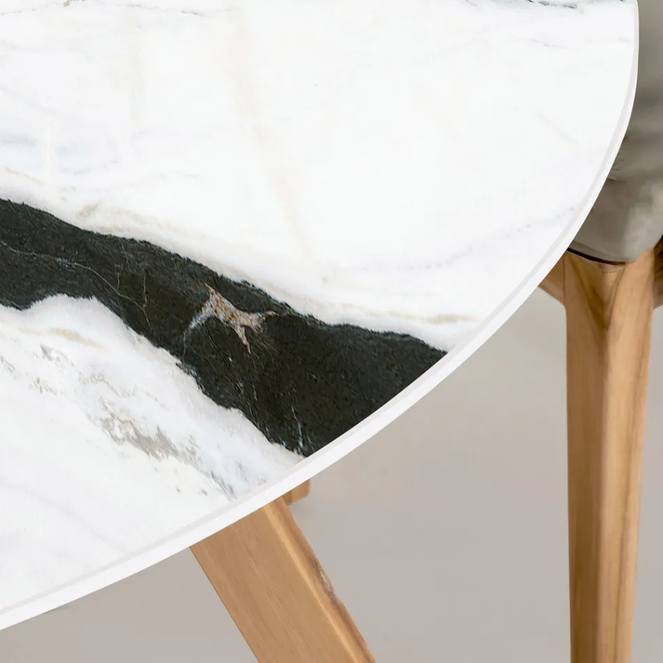 Runt utomhusbord i Panda White Ceramic Tillverkat i Italien - Pegaso Viadurini