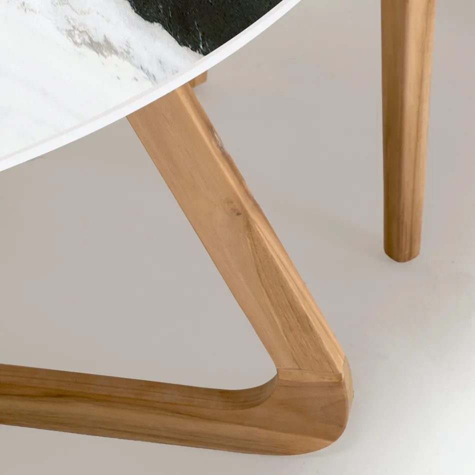 Runt utomhusbord i Panda White Ceramic Tillverkat i Italien - Pegaso Viadurini