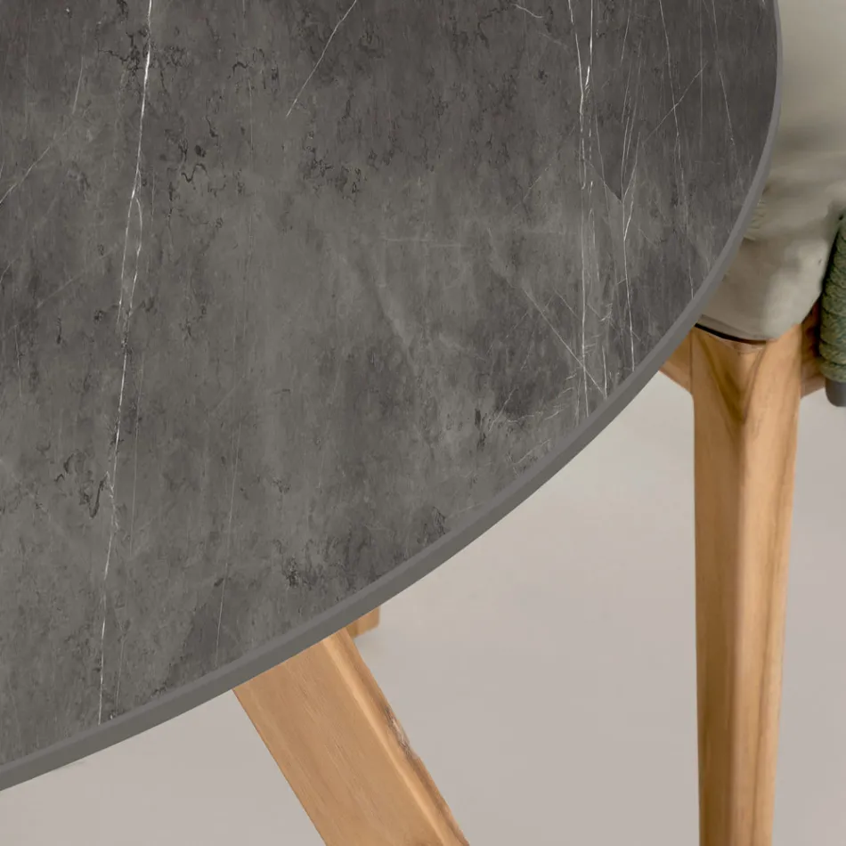 Runt utomhusbord i grå stenkeramik Tillverkat i Italien - Pegaso Viadurini