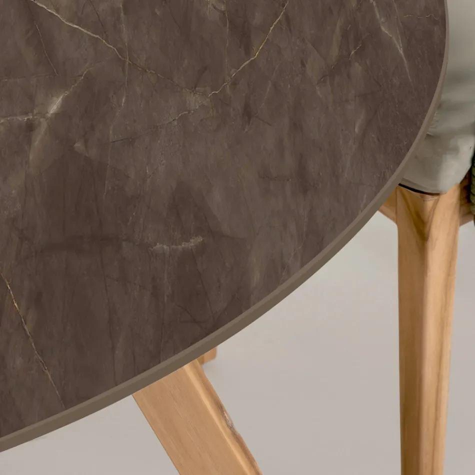 Runt utomhusbord i Pulpis Brown Keramik Tillverkat i Italien - Pegaso Viadurini