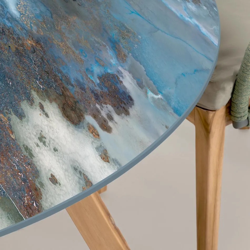 Runt utomhus keramiskt bord Thunderstorm Made in Italy - Pegaso Viadurini