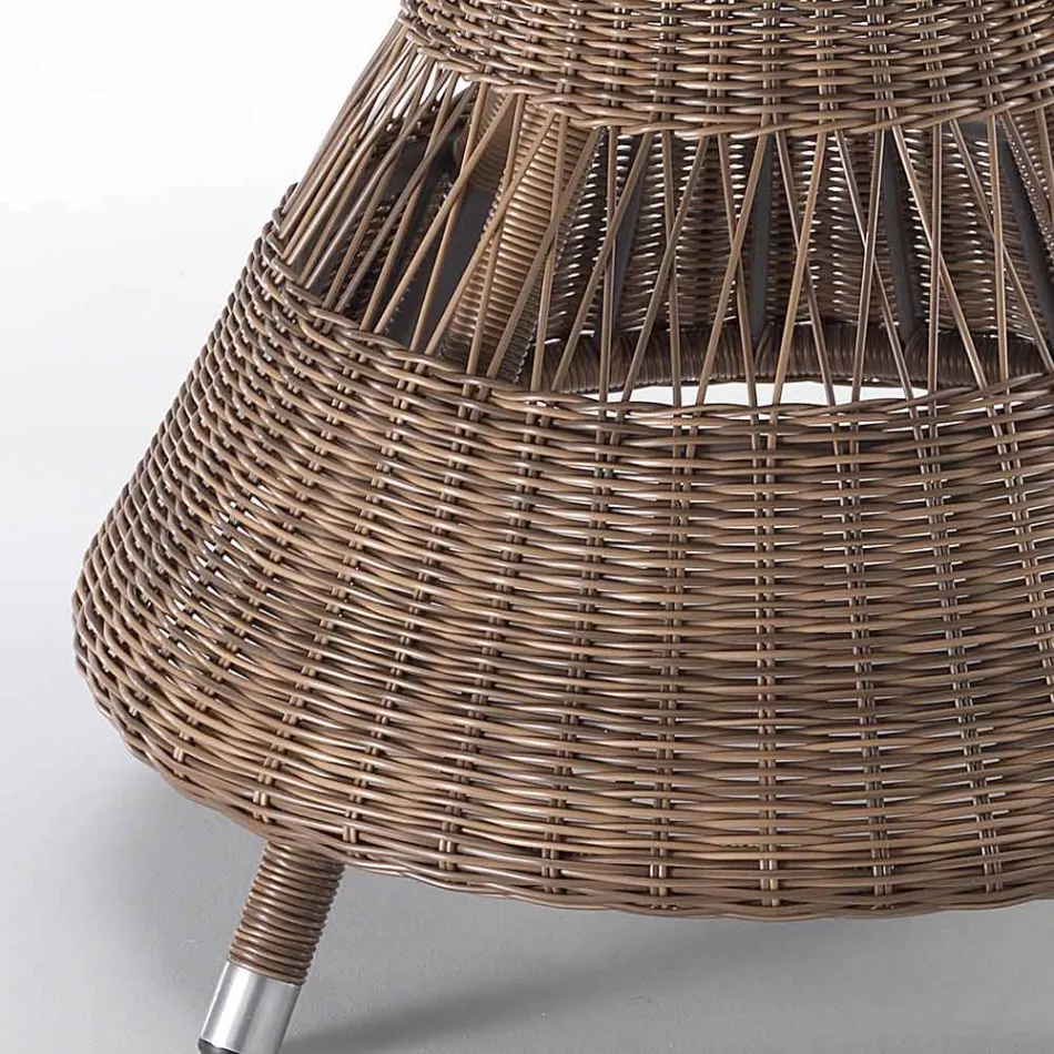 Runt utomhusbord i polyrattan med glasskiva - Gigi Viadurini