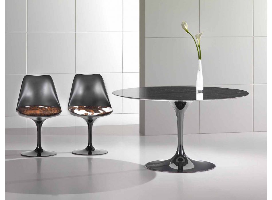 Runt matbord i Marquinia marmor och aluminium tillverkat i Italien - Nero Viadurini