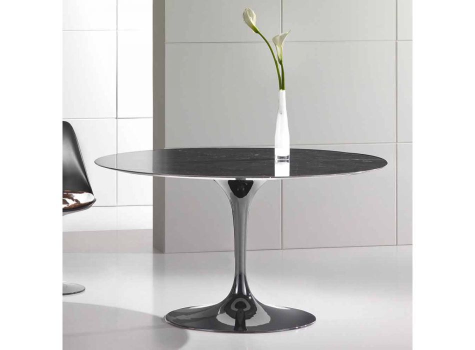 Runt matbord i Marquinia marmor och aluminium tillverkat i Italien - Nero Viadurini