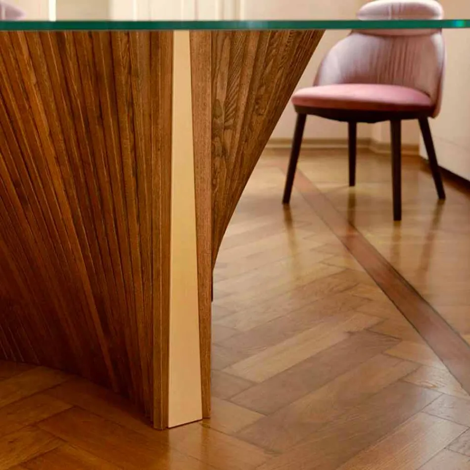 Runt designbord i glas och oljad ask tillverkad i Italien - Madame Viadurini