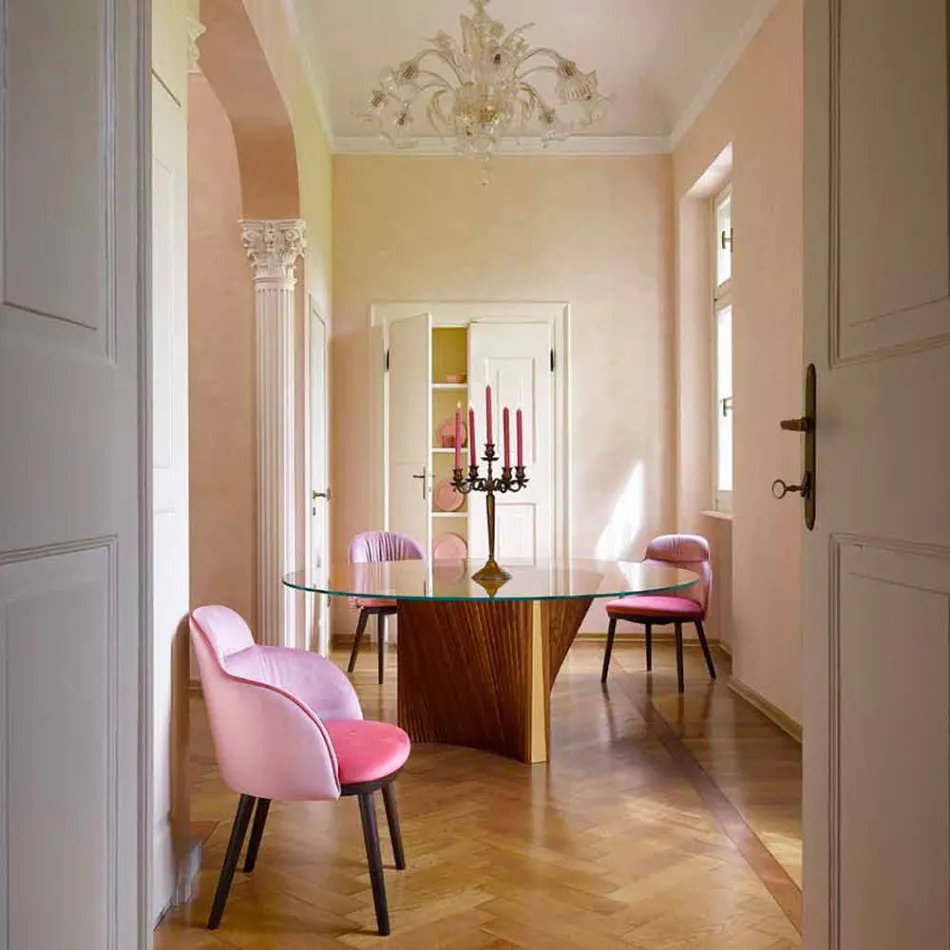 Runt designbord i glas och oljad ask tillverkad i Italien - Madame Viadurini