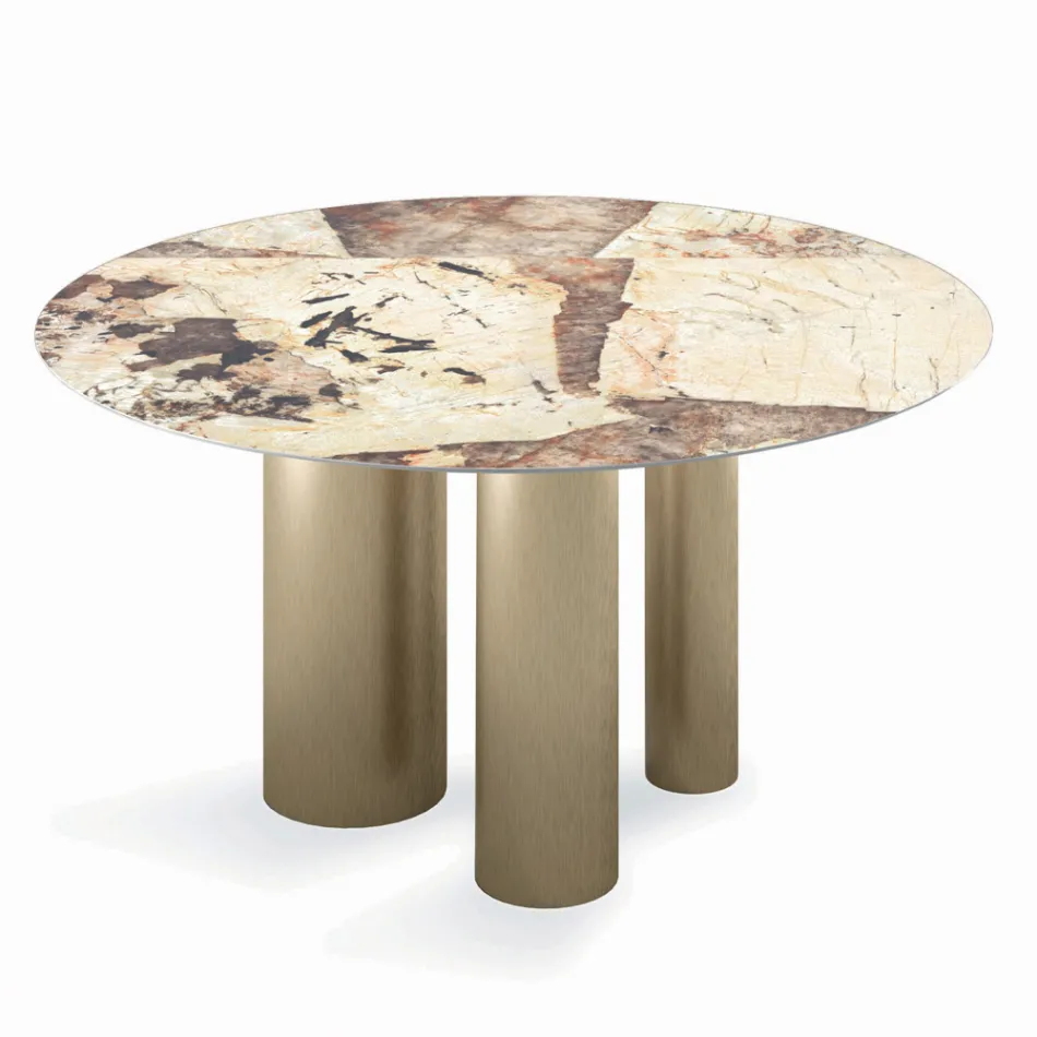 Fast runt bord med keramisk skiva tillverkad i Italien - sax Viadurini