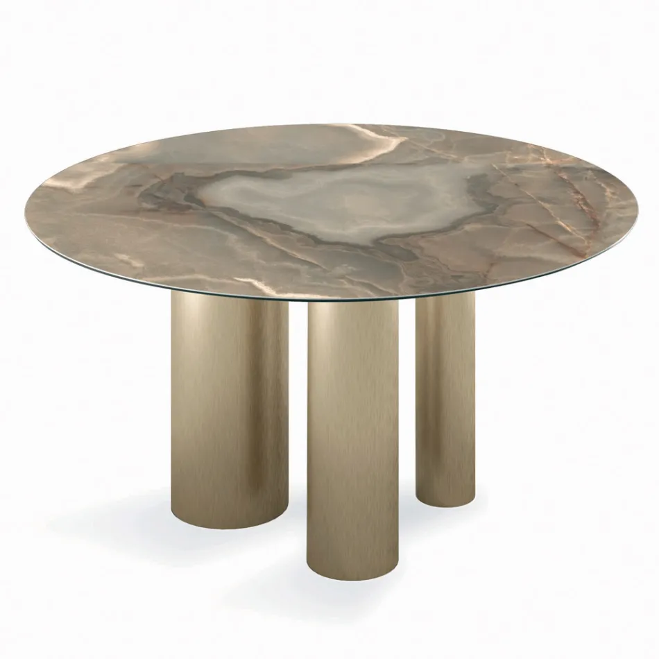 Fast runt bord med keramisk skiva tillverkad i Italien - sax Viadurini