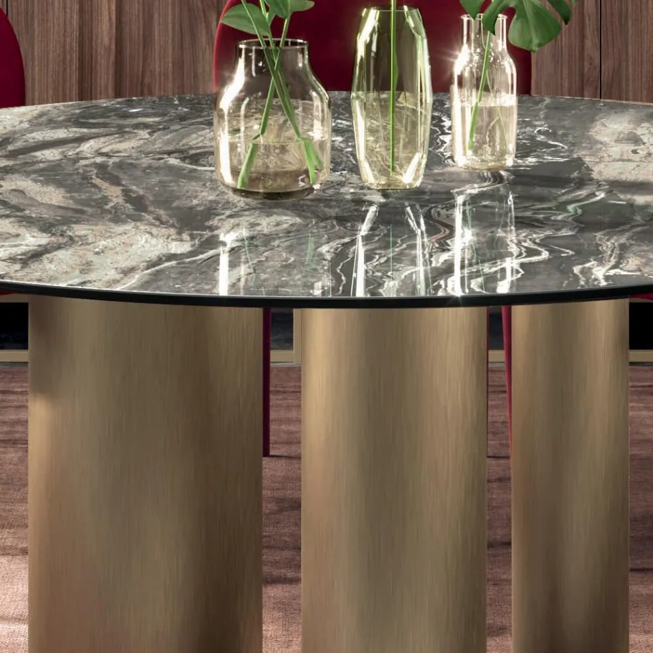 Fast runt bord med keramisk skiva tillverkad i Italien - sax Viadurini