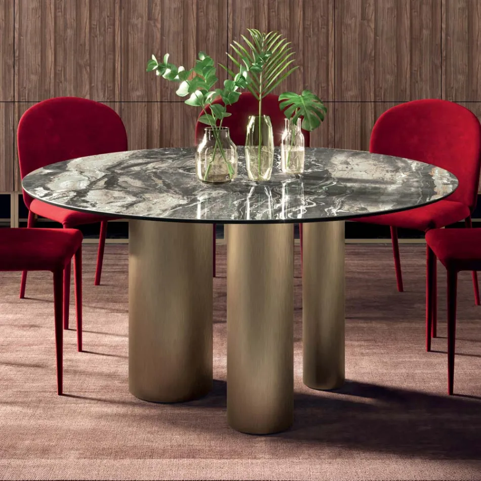 Fast runt bord med keramisk skiva tillverkad i Italien - sax Viadurini