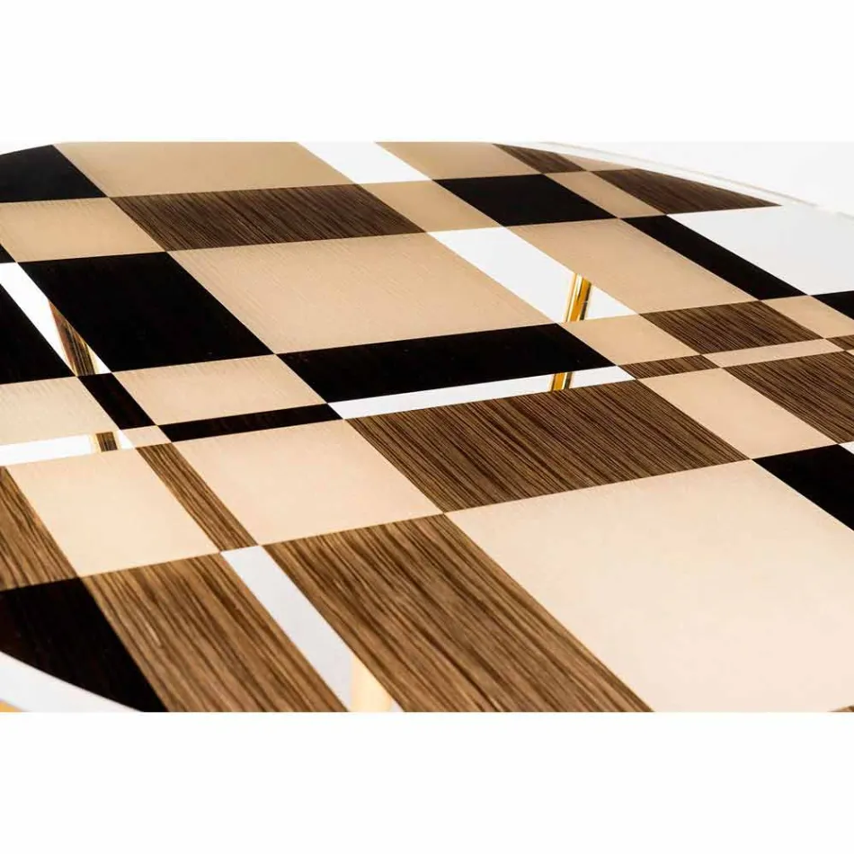 modeno Runt bord med glasskiva och Ozzy träinlägg Viadurini