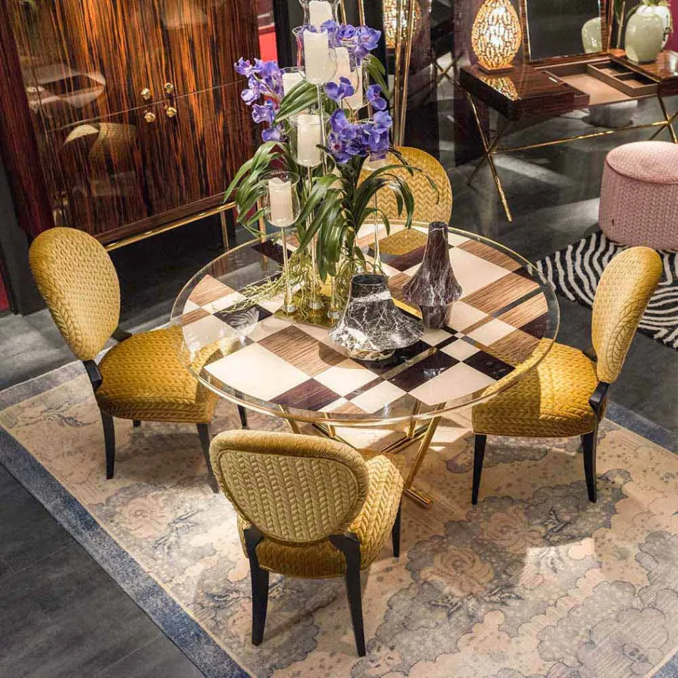 modeno Runt bord med glasskiva och Ozzy träinlägg Viadurini