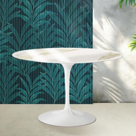 Saarinen Tulip runt bord H 74 cm i Florim Calacatta guldblank keramik - Scharlakansröd Viadurini