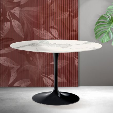 Saarinen Tulip runt bord H 74 cm i Florim Statuario matt keramik - Scharlakansröd Viadurini