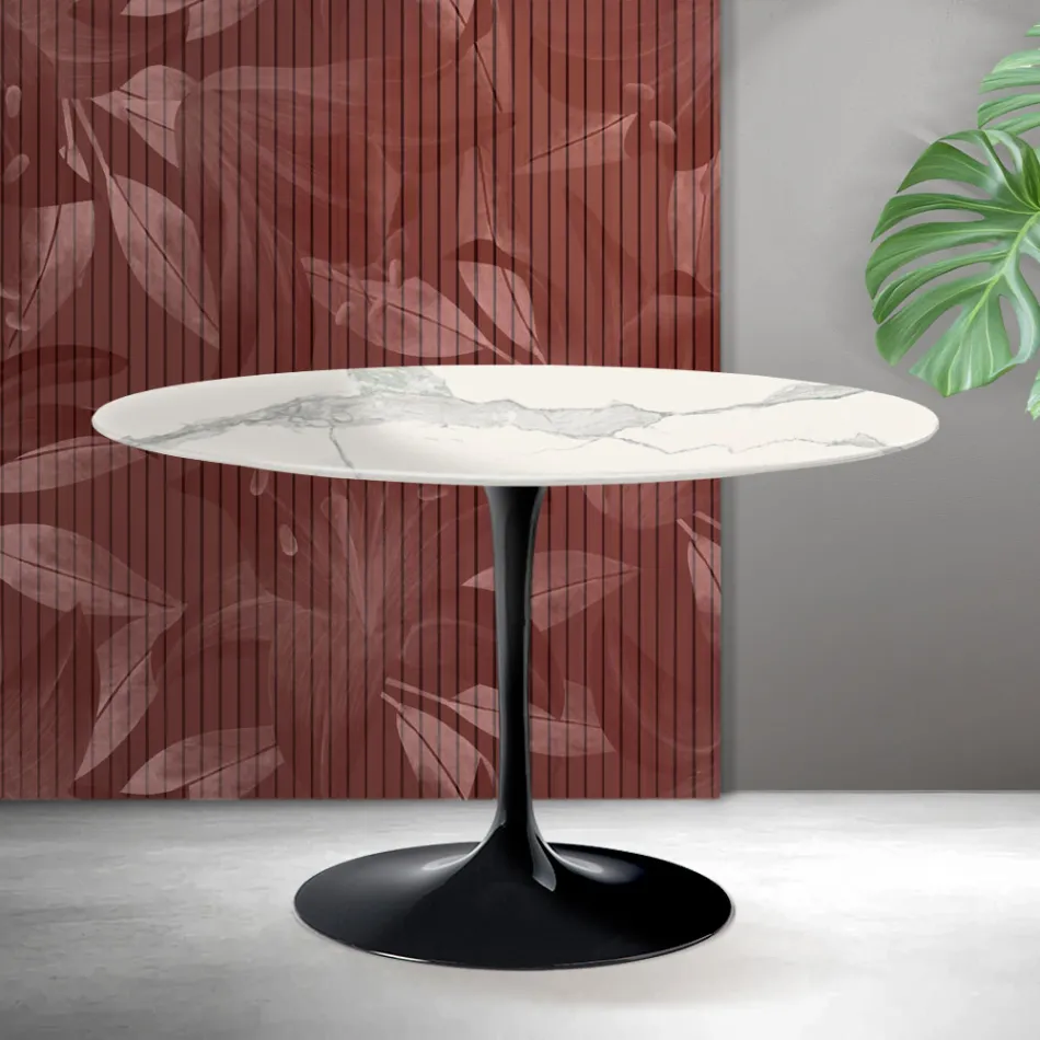 Saarinen Tulip runt bord H 74 cm i Florim Statuario matt keramik - Scharlakansröd Viadurini