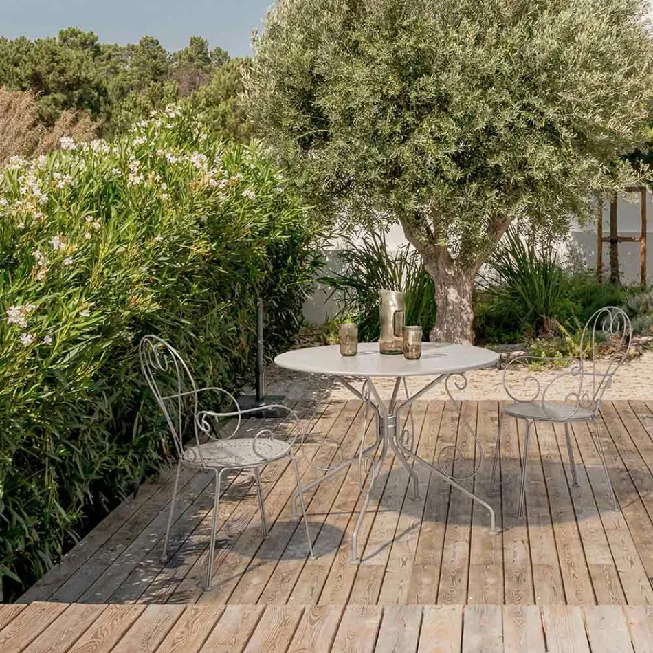 Shabby Chich-stil runt trädgårdsbord i målat stål - förtrollning Viadurini