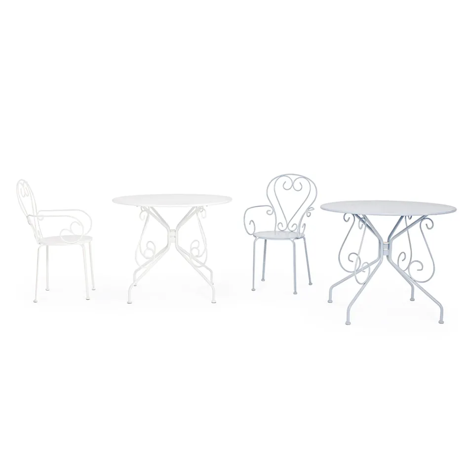 Shabby Chich-stil runt trädgårdsbord i målat stål - förtrollning Viadurini
