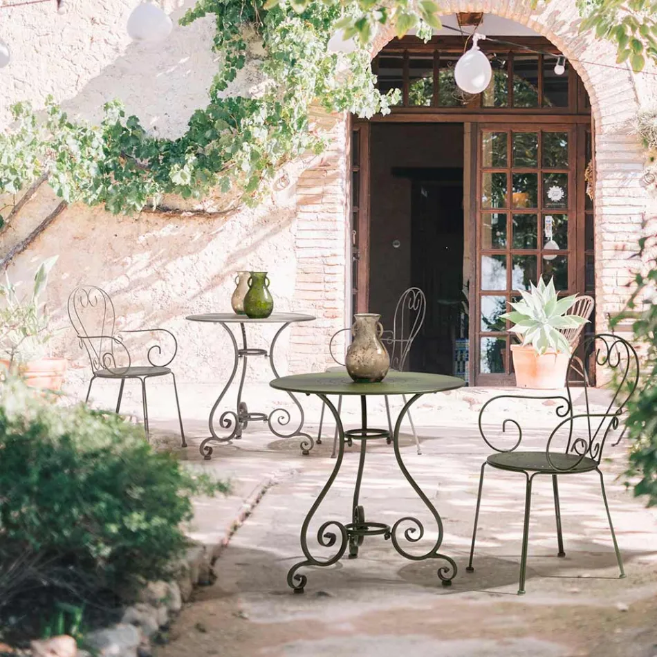 Shabby Chich-stil runt trädgårdsbord i målat stål - förtrollning Viadurini