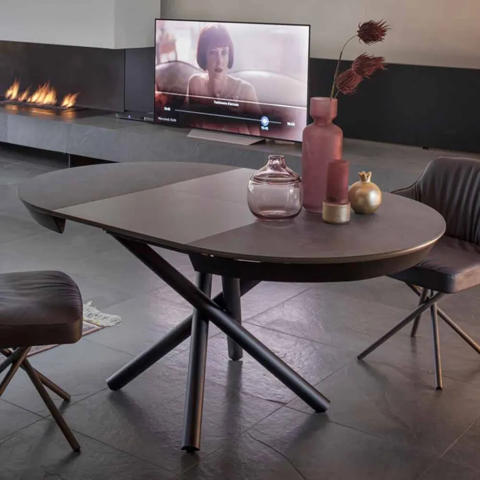 Runt matbord som kan förlängas till 165 cm med keramisk topp - Pistolero Viadurini