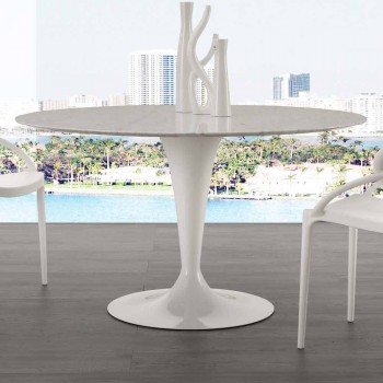 120 cm runda bord med vit Carrara marmor topp