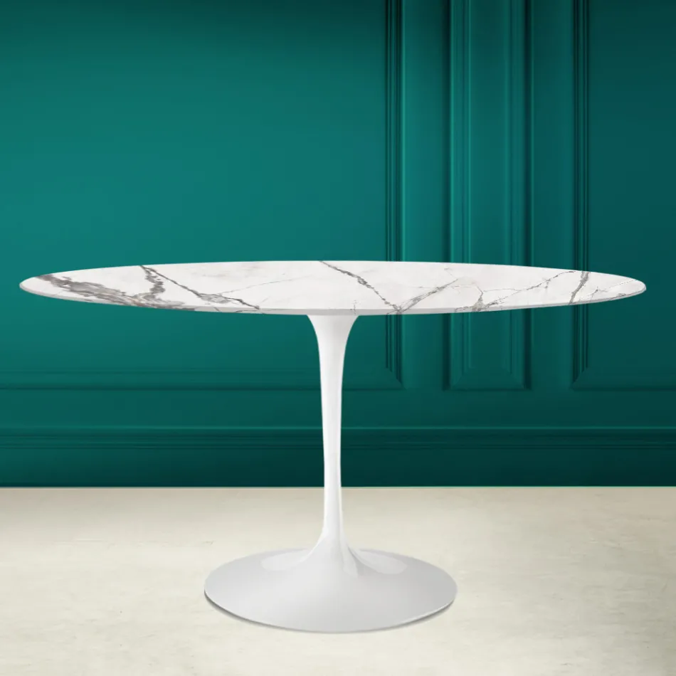 Tulip Table Eero Saarine H 73 Oval i keramik Invisible Select Made in Italy - Scarlet Viadurini