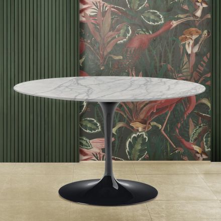 Eero Saarinen Tulip Table H 73 med rund skiva i Statuarietto Carrara Marble Viadurini