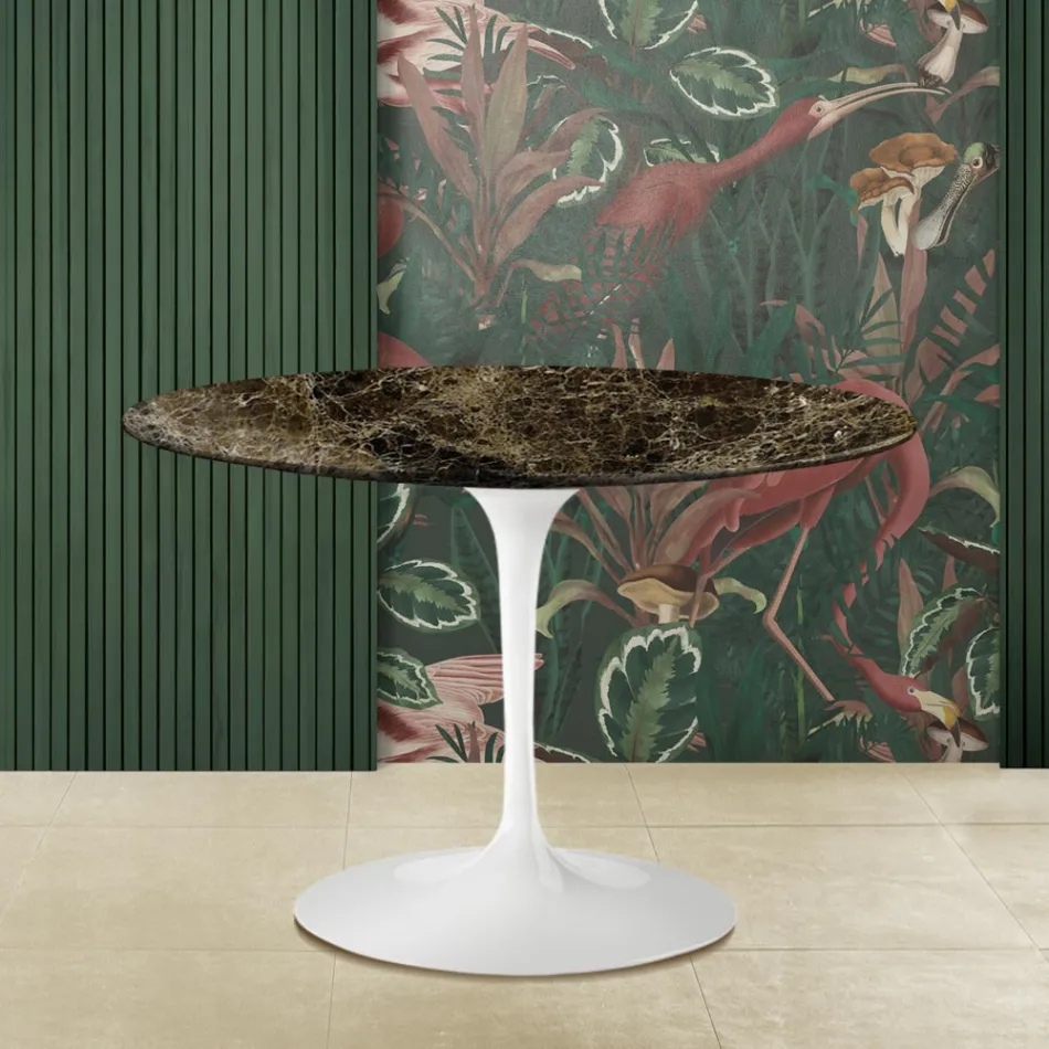 Eero Saarinen Tulip Table H 73 med rund skiva i Emperador Dark Marble Viadurini